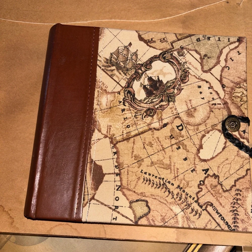 Vintage Map Design Journal photo album leather bind an strap